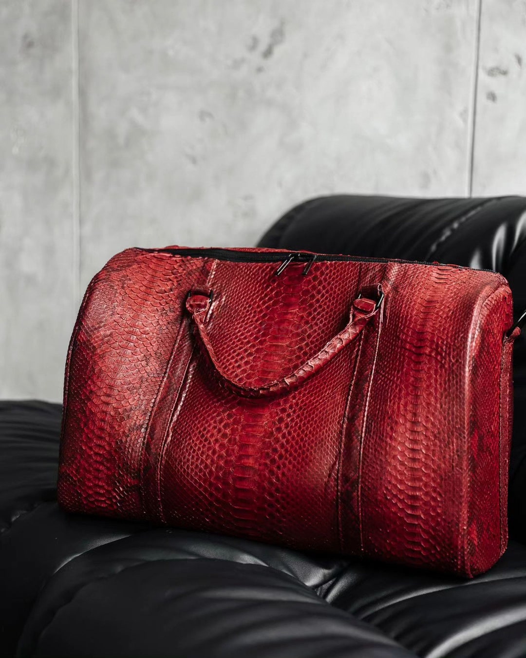 Red Exotic Genuine Python Top Handle Bag Leather Bag Snake Etsy