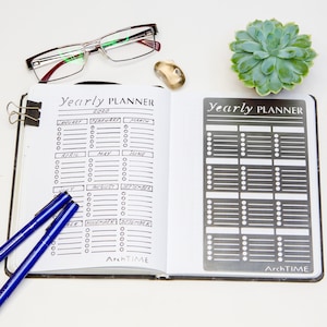 Metal Yearly Planner Stencil for Bullet Journals – A5 & Midori Compatible, Annual Log Template, Reusable Stainless Steel Journal Accessory