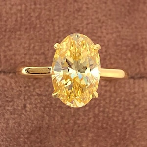 Canary Yellow Oval Brilliant Cut 4 Claw Prong Cz Diamond Ring | Double Hidden Halo Solid Gold Ring |  Birthstone Ring | Women&#39;s Wear Jewelry