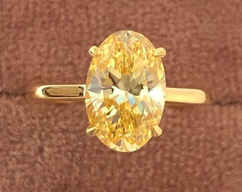 Canary Yellow Oval Brilliant Cut 4 Claw Prong Cz Diamond Ring | Double Hidden Halo Solid Gold Ring |  Birthstone Ring | Women&#39;s Wear Jewelry