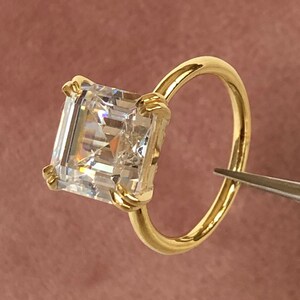 White Asscher Cut CZ Solitaire Ring | Anniversary Gift Ring | Cz Solitaire Basket Set Engagement Ring | Asscher Cut Double Claw Promise Ring