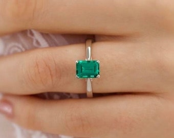 Green Emerald Cut Solitaire Ring | Anniversary Gift Ring | Forever One Ring | Gemstone Ring | Solitaire Engagement Ring | Party Wear Ring