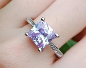 Purple Princess Cut Cz Diamond Ring | Anniversary Gift Ring For Her | Proposal Ring | Birth Stone Ring | 925 Sterling Silver Engagement Ring