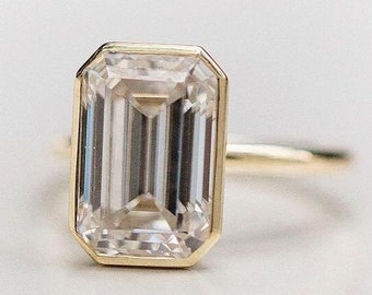 Emerald Cut Bezel Set Cz Diamond Ring | Everyday Wear Solid Gold Ring | Birthday Gift Ring For Her | Elegant Jewelry Pieces | Women Jewelry