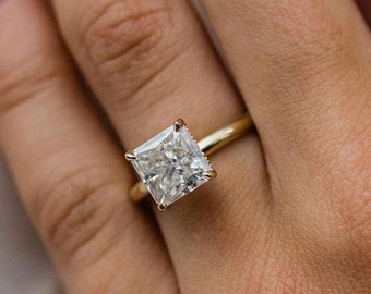 White Princess Cut Solitaire Hidden Halo Cz Diamond Ring | Solid Gold Proposal Gift Ring | Birthstone Ring For Women | Anniversary Gift Ring
