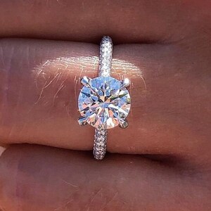 Simple White Round Cut CZ Micro Pave Diamond Ring | 925 Sterling Silver Valentine&#39;s Gift Ring | Classic Round Cut Solitaire Engagement Ring