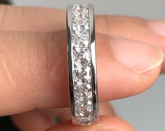 White Asscher Cut Diamond Channel Set Engagement Band | Daily Wear Sterling Silver Jewelry For Her