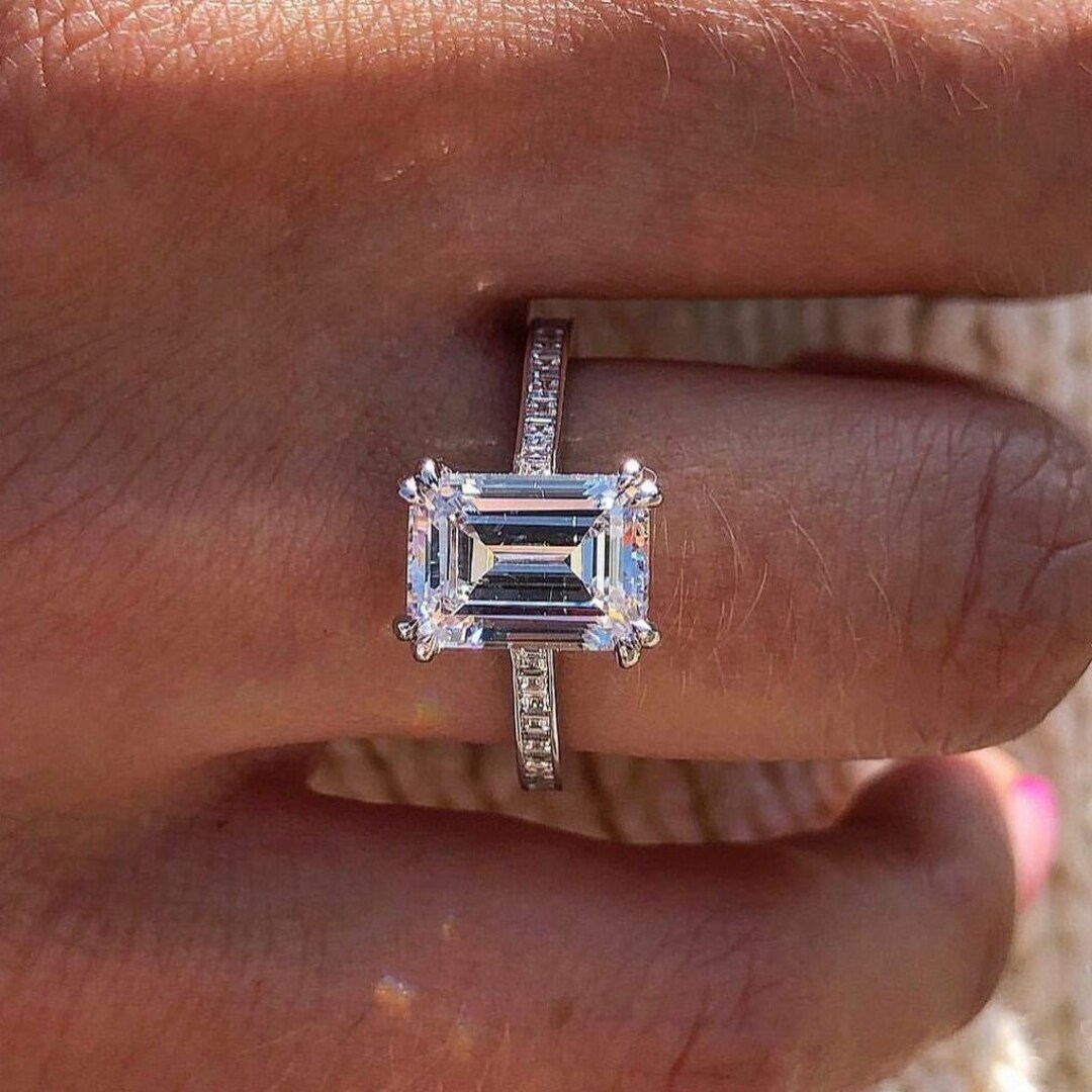 White Emerald Cut CZ Ring | 925 Sterling Silver Ring | Gold Stacking ...