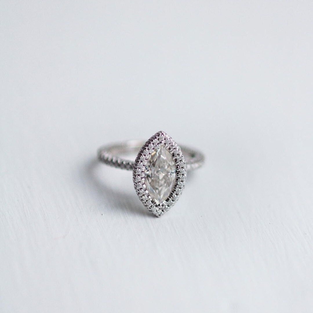 Mcc Silver Rings White Marquise Cut Diamond Halo Wedding Ring for Her | Surprise Gift ...