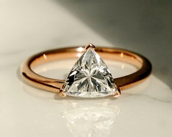 White Trilliant Cut Cz Solitaire Diamond Ring | Solid Gold Ring | Engagement Proposal Ring | Birthday Gift Ring For Friend | Jewelry For Her