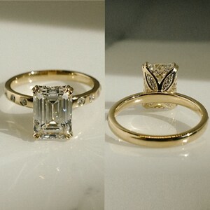 White Emerald Cut Solitaire Tulip Basket Set Cz Diamond Ring | Vintage Style Ring | Engagement Wedding Ring | Anniversary Gift For Women