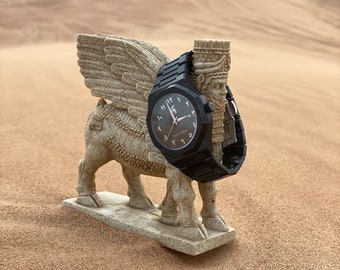 Orologio da uomo con numeri arabi, acciaio inossidabile, analogico, al quarzo, vetro zaffiro, grande orologio da polso di design, orologio alla moda, impermeabile con calendario arabo