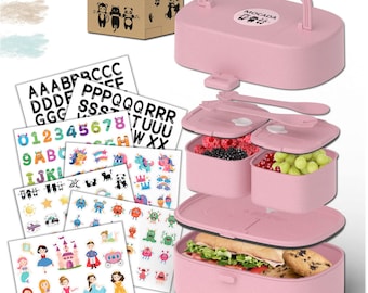 MOCADA® Bento Box für Kinder mit Griff  inkl. 216 Sticker Set – BPA frei – Auslaufbare, nachhaltige  Brotdose für Kindergarten & Schule.