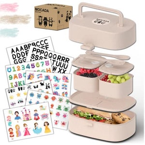 MOCADA® Bento Box für Kinder mit Griff inkl. 216 Sticker Set BPA frei Auslaufbare, nachhaltige Brotdose für Kindergarten & Schule. Bild 2