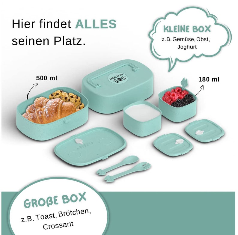 MOCADA® bentobox voor kinderen met handvat incl. 216 stickerset BPA vrij Lekbare, duurzame lunchbox voor kleuterschool & school. afbeelding 5