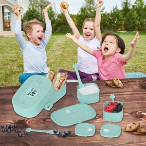 MOCADA® Bento Box für Kinder mit Griff inkl. 216 Sticker Set BPA frei Auslaufbare, nachhaltige Brotdose für Kindergarten & Schule. Bild 8