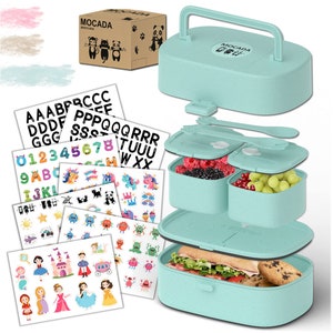 MOCADA® Bento Box für Kinder mit Griff inkl. 216 Sticker Set BPA frei Auslaufbare, nachhaltige Brotdose für Kindergarten & Schule. Bild 3