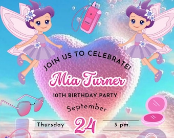 Customizable Birthday Invitation Cute Fairy girl Template for Kids Girls Editable Birthday Party Invite DIY Printable Birthday Party Invite