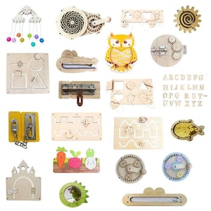 Montessori busy board parts, Toddler busy board, Activity board parts, Busy board details, Busy board 2 year old gift, Busy board kit