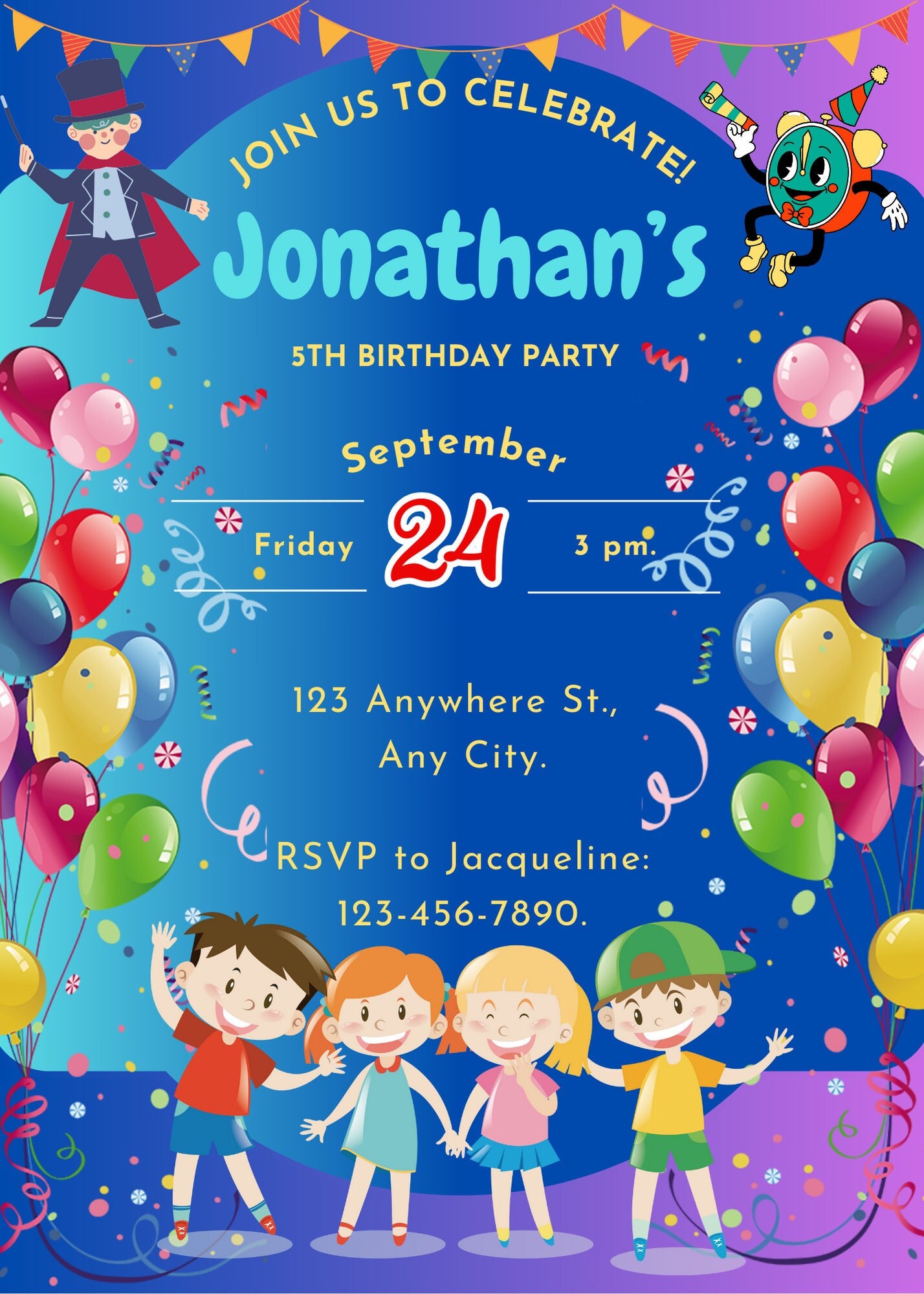 Editable Birthday Invitation, Cute Invite for Boy and Girl Kids ...