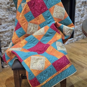 Bright and Happy Handmade Quilt – 53x67  – Soft & Cozy Throw Blanket