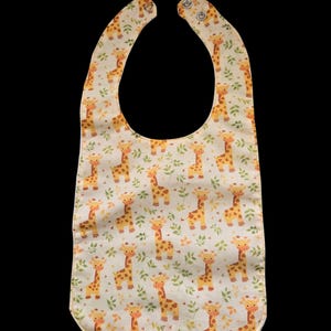 Giraffe Baby Bib – Gender Neutral Adjustable Bib with Snaps – Quilting Cotton Front & Diaper Cloth Back – Handmade Baby Shower Gift