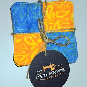 Batik Fabric Coasters: Quilted Patchwork Mug Mats, Set of 4