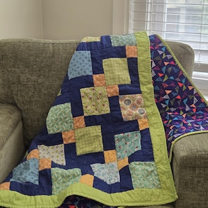 Blue & Green Patchwork Quilt – Versatile Handmade Lap, Toddler/Baby Blanket 43x43