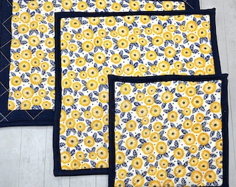 Juego de salvamanteles acolchados con estampado floral de caléndula, decoración de cocina resistente al calor, protectores de horno para primavera y verano.