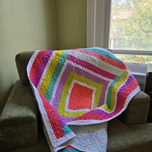 Handmade Rainbow Striped Baby Quilt: Modern Colorful Lap Throw (40x42