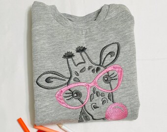 Giraffe with glasses custom pullover sweatshirt for kids and adults