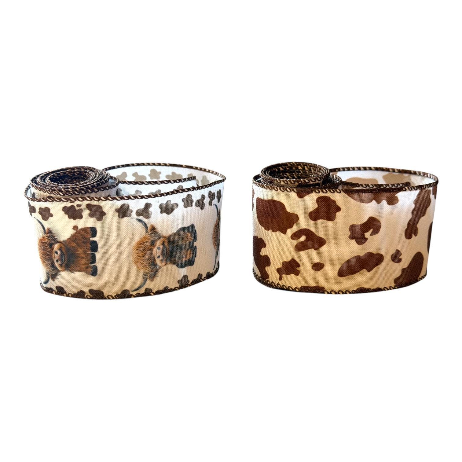 Cow Ribbon Ramo Highland Cow Ribbon Decor, Cow Print Farmhouse Ribbon, Wired Western ...