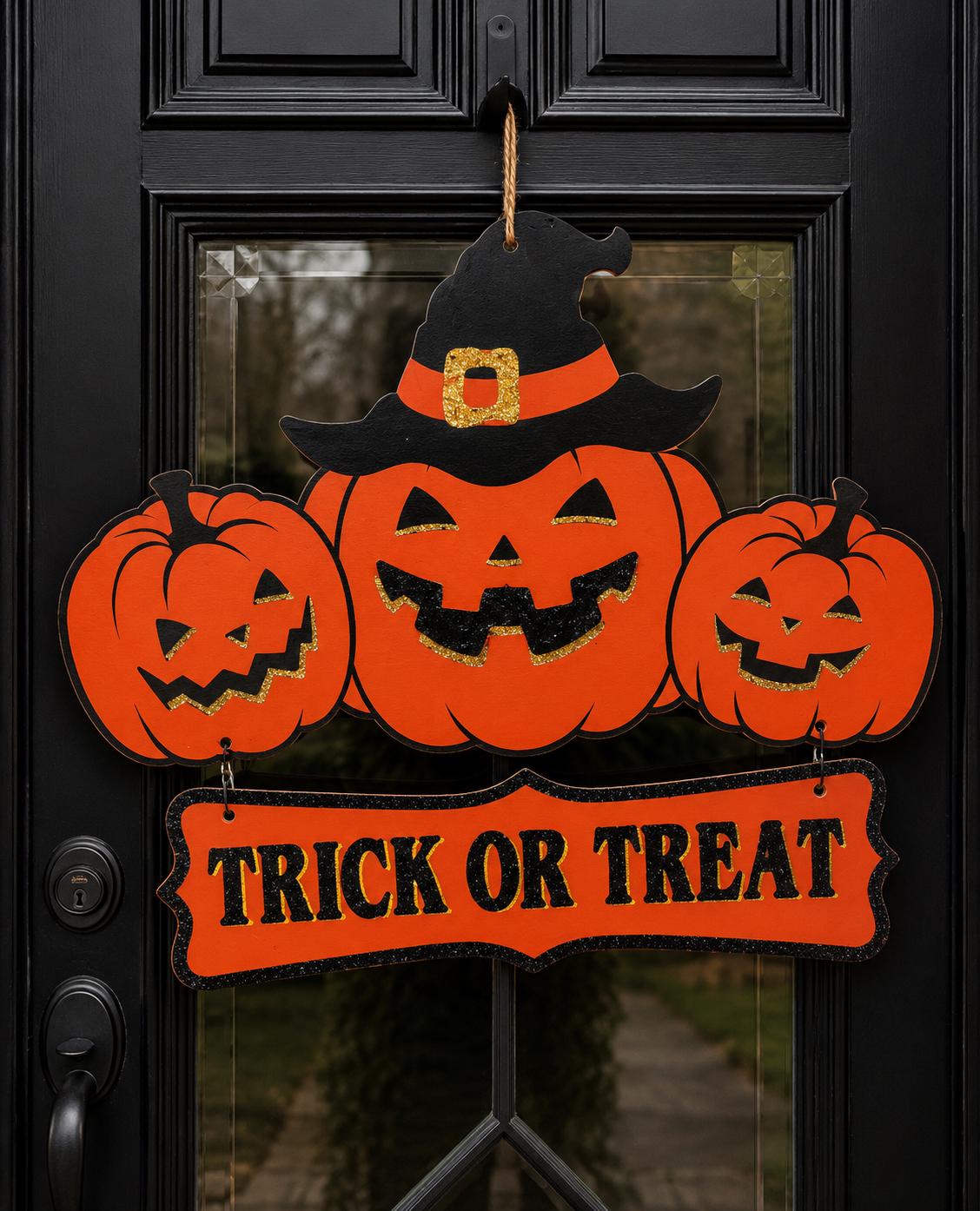Trick or Treat Sign, Jack-o-lantern Hanging Wall Art, Halloween