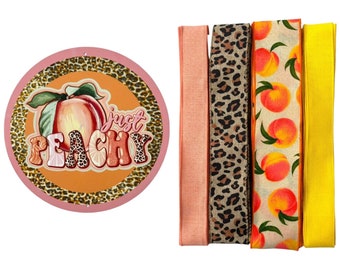 Just Peachy Peach Sign & Ribbon Bundle Set, DIY Leopard Cheetah Print Wreath Making Supply Kit Box, Do it Yourself Craft Home Decor Project