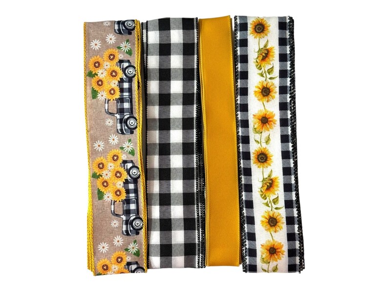 Zonnebloemkrans voor vrachtwagen | Herfstkrans voor thuis | Zelfgemaakte boerderijkrans | Zonnebloemdecoratie met buffelruitpatroon | Herfstknutselpakket Ribbon Bundle