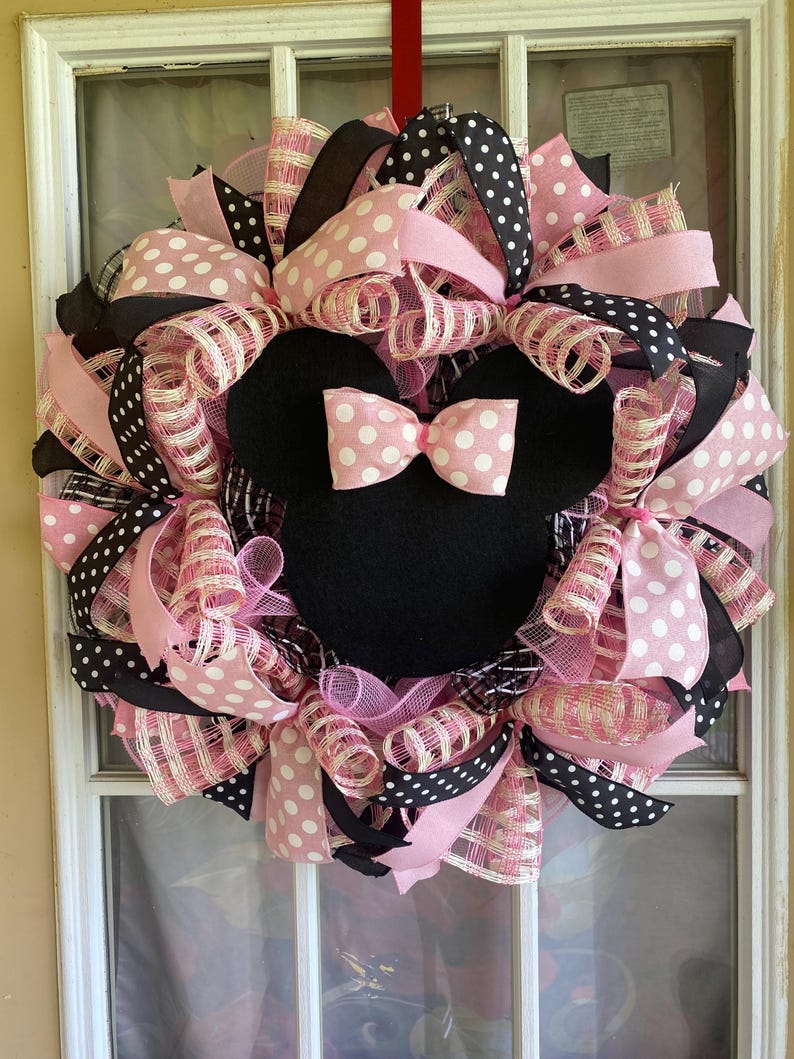 Minnie Rella Pink Ribbon Minnie Mouse Wreath Kit, Sign & Ribbon Bundle, DIY Supply Set, Light ...
