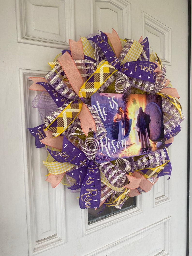 Jesus Wreath He is Risen Ribbon Wreath Religious Easter Etsy