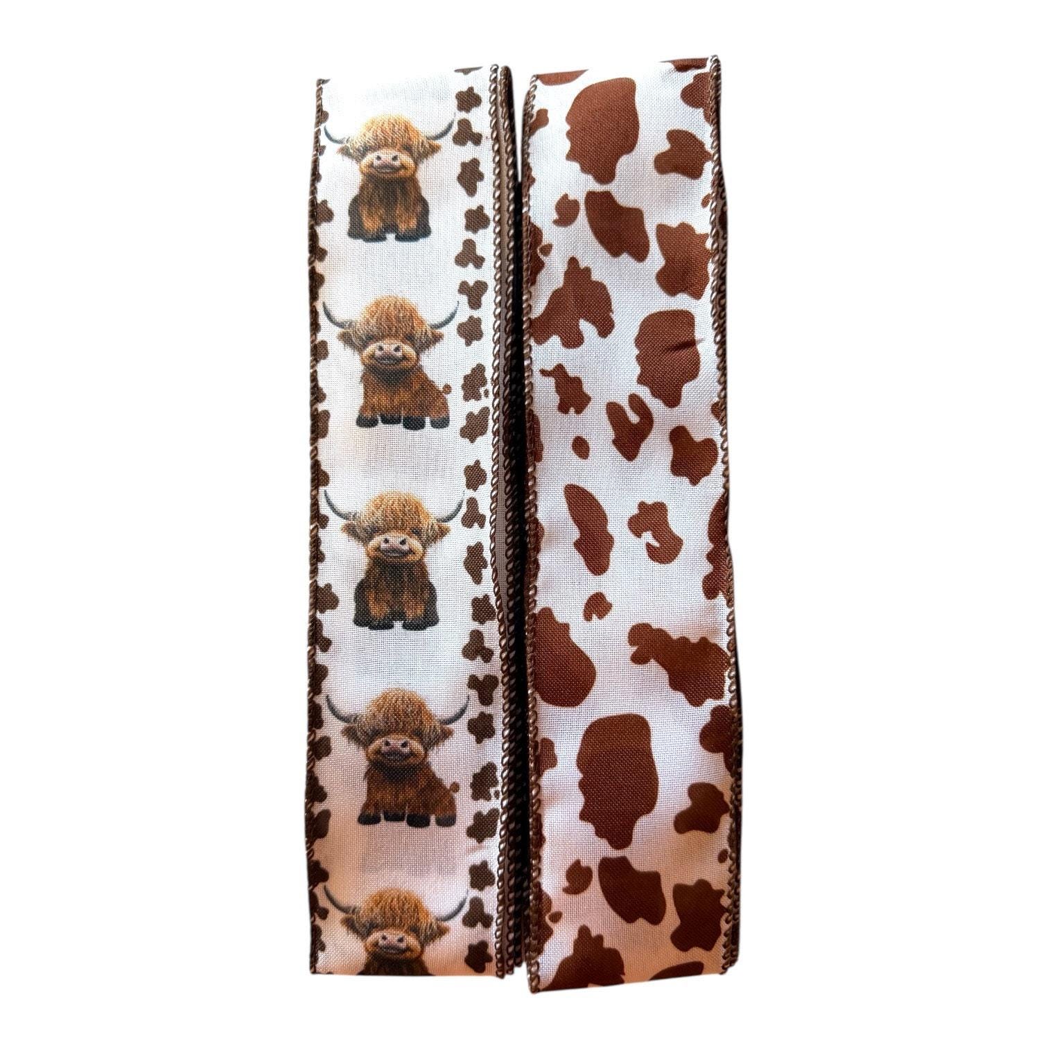 Cow Ribbon Highland Cow Ribbon Decor, Cow Print Farmhouse Ribbon, Wired Western ...