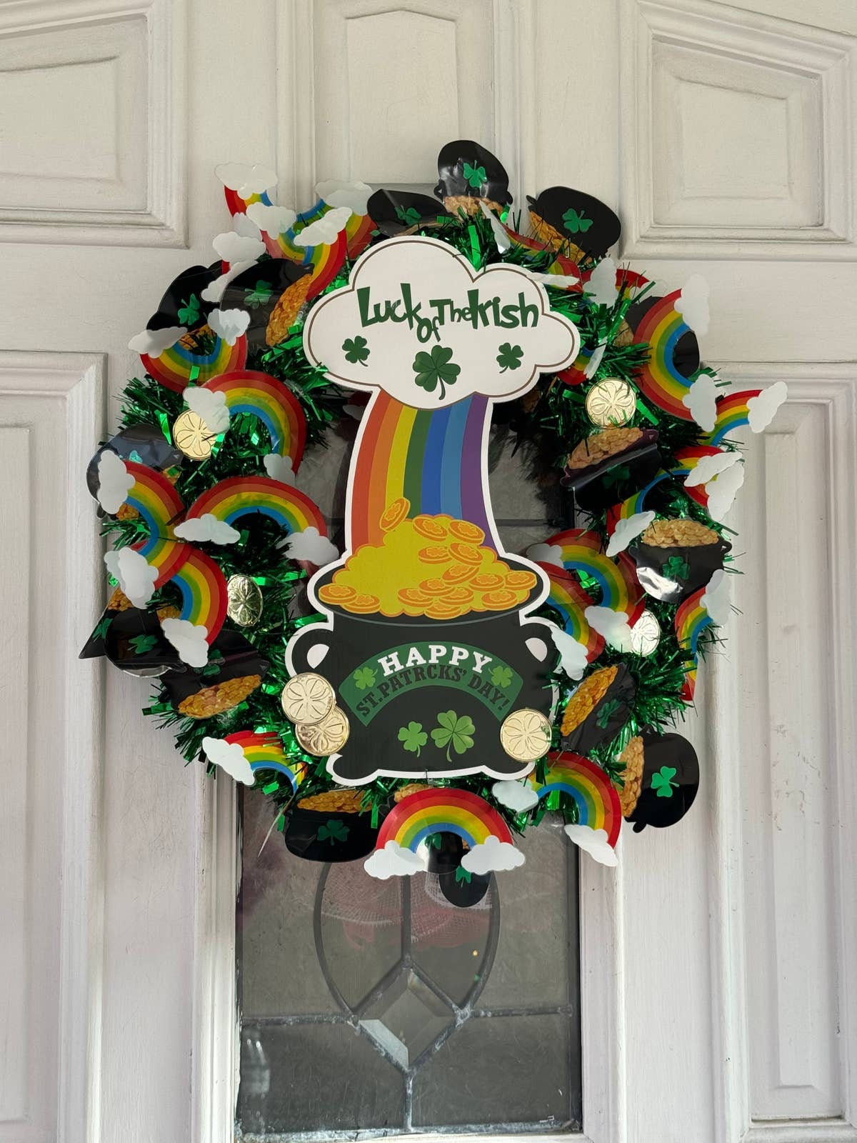Luck of the Irish Rainbow Pot of Gold Saint Patricks Day Tinsel Wreath  Front Door Hanger -  Canada