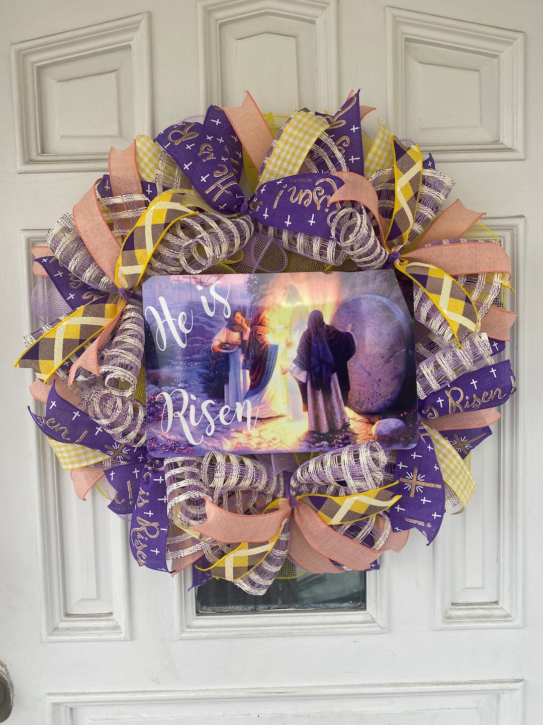 Jesus Wreath, He is Risen Ribbon Wreath, Religious Easter Wreath