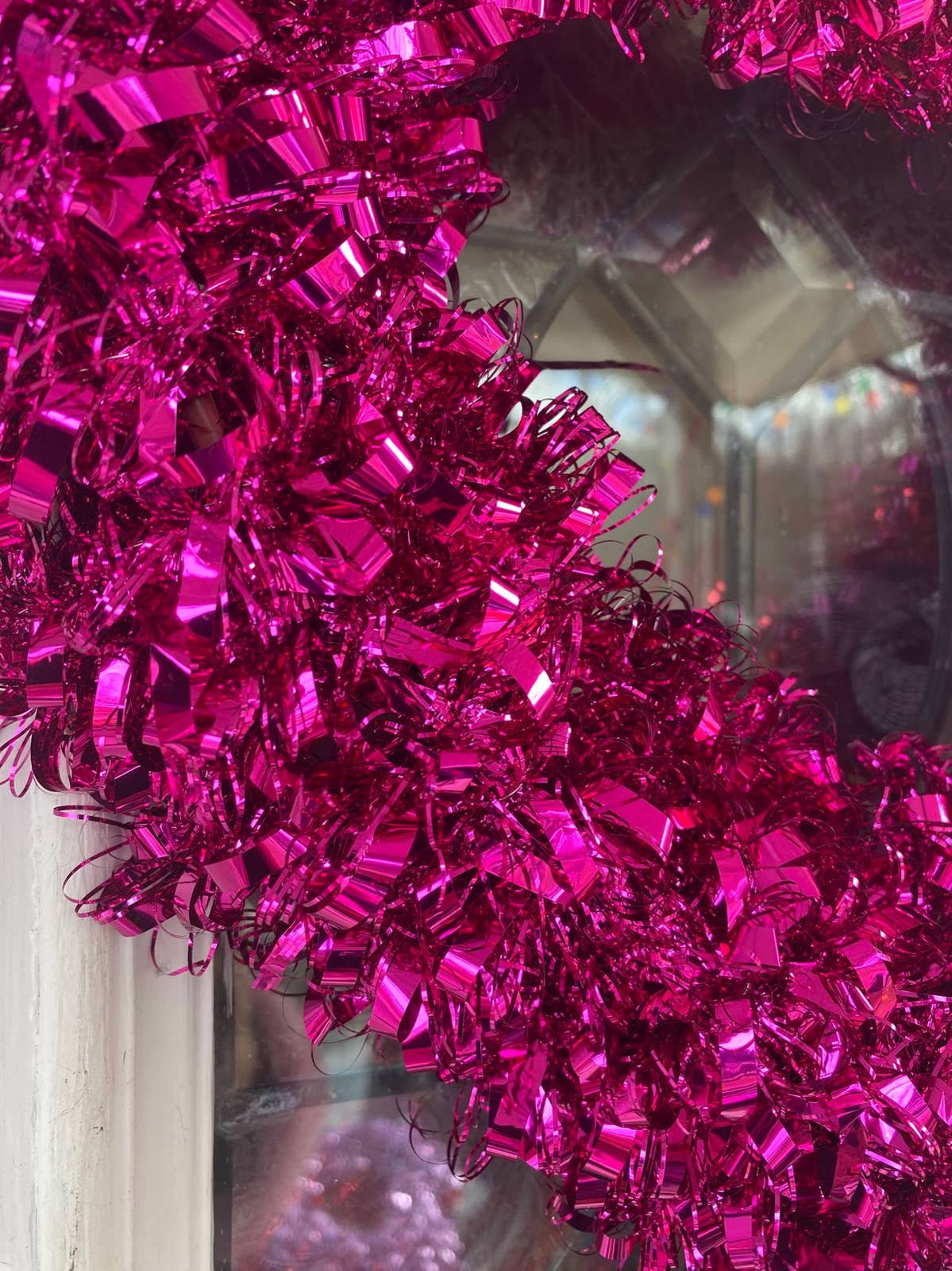 18 Red Pink Tinsel Heart Valentines Day Wreath, Heart Door Hanger