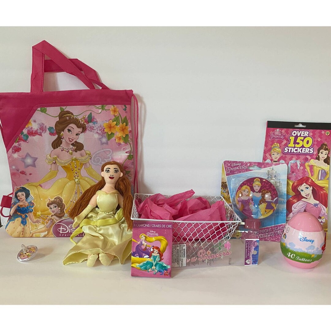 Plush Belle Doll Beauty and the Beast Easter Basket Gift Set Backpack Night Light Spin Top