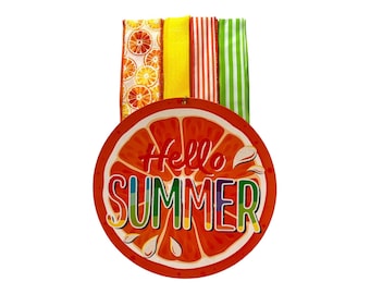 Hallo zomer citruskransset, sinaasappelschijfje en lintbundel, zomergaaskrans, doe-het-zelf deurdecoratie