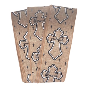 2.5インチワイヤーリボン 祝福された感謝の十字架 宗教的な秋の工芸品の装飾