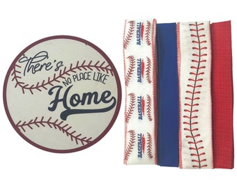 There’s No Place Like Home Baseball Wreath Sign & Ribbon Bundle DIY Wreath Making Supply Kit, Do it Yourself Craft Set, Home Decor Project