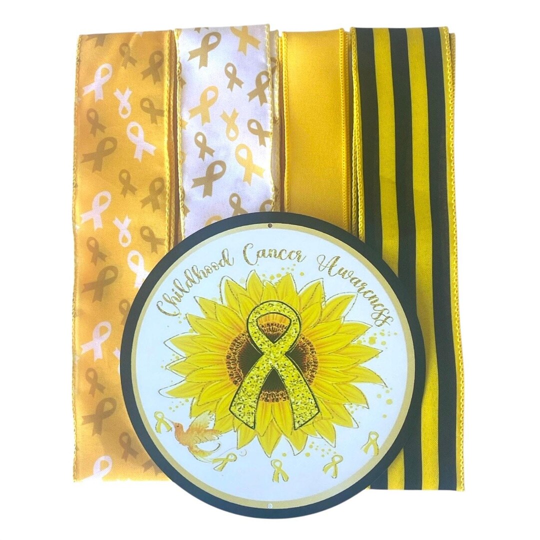 Childhood Cancer Awareness Wreath Kit – Gold Ribbon Sunflower Sign and ...