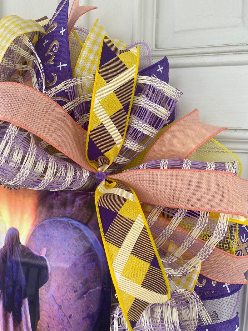 Jesus Wreath He is Risen Ribbon Wreath Religious Easter Etsy