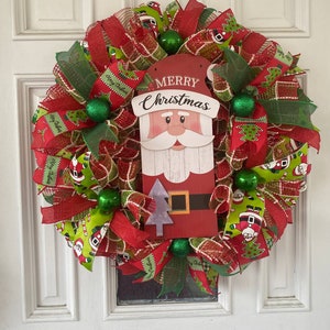 Frohe Weihnachten Weihnachtsmann Deco Mesh Ribbon Kranz Haustür Aufhänger Urlaub Home Decor