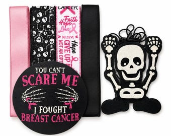 Pink Halloween Wreath Kit, You Can’t Scare Me I Fought Breast Cancer, Breast Cancer Awareness Wreath, Skeleton Wreath Kit