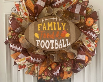 Guirlanda de Futebol Americano para a Família | Guirlanda de Futebol Americano para Porta no Outono | Decoração de Porta de Entrada para o Dia de Ação de Graças | Guirlanda de Colheita de Outono | Decoração para Festa no Estacionamento